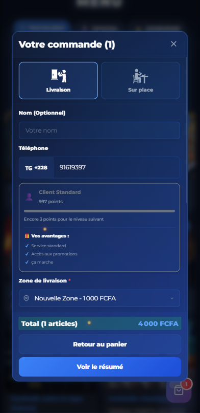 Dashboard GoResto - Types de commande