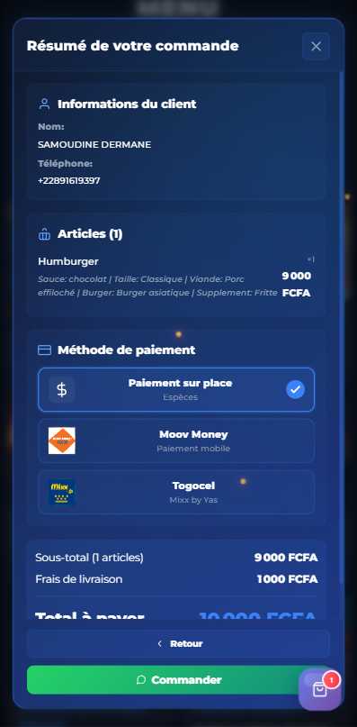 Dashboard GoResto - Modes de paiement