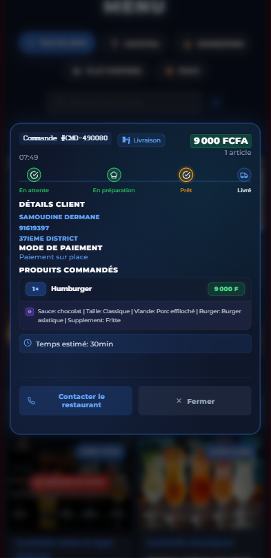 Dashboard GoResto - Suivi commande client