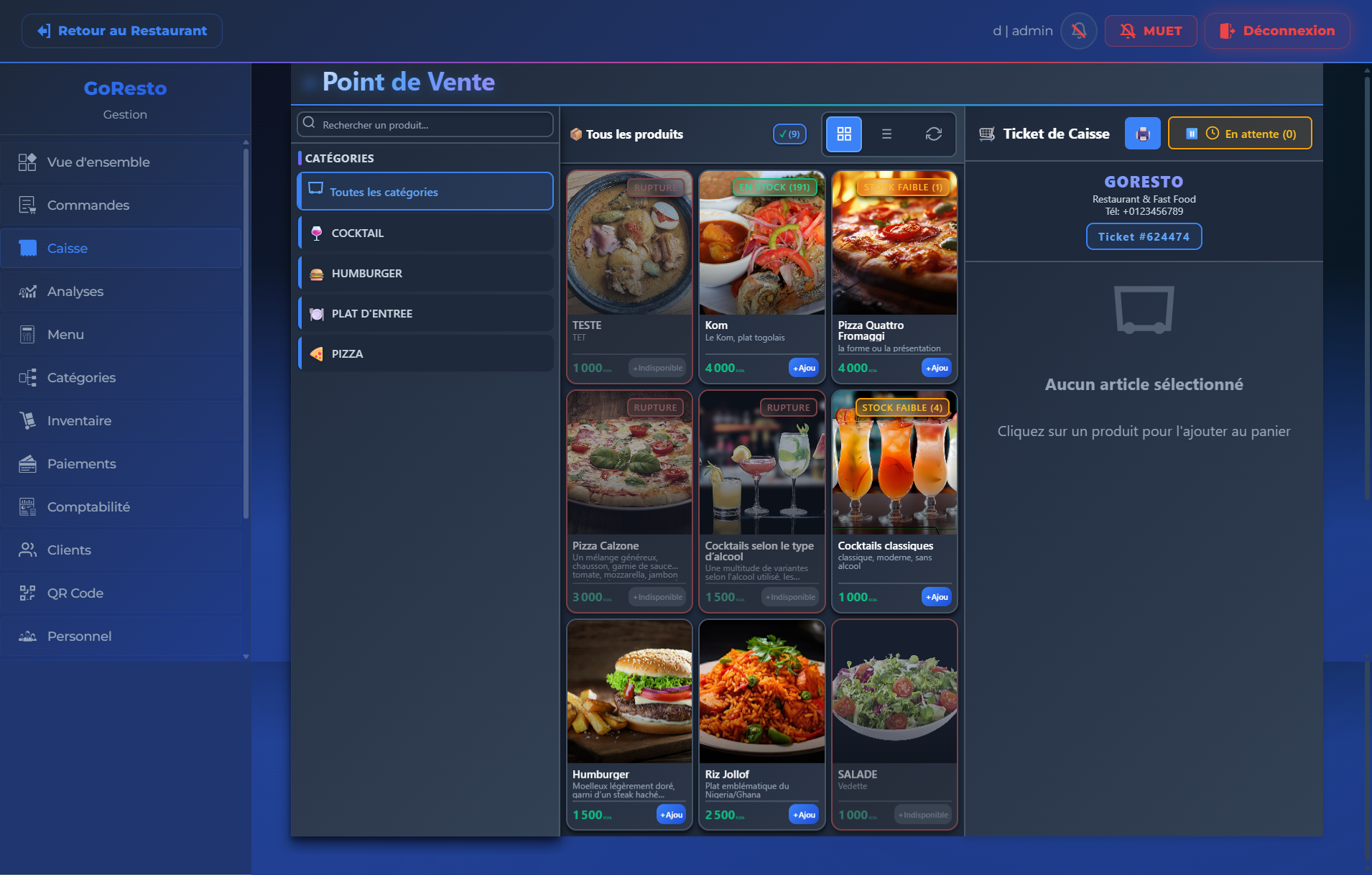 Menu digital restaurant QR code GoResto Togo, commande en ligne mobile, interface client restauration
