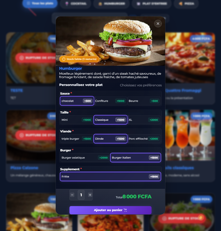 Interface GoResto - Application mobile restaurant Togo
